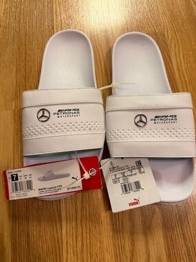 Puma White AMG Petronas Motorsport Slide Sandals 25cm US7